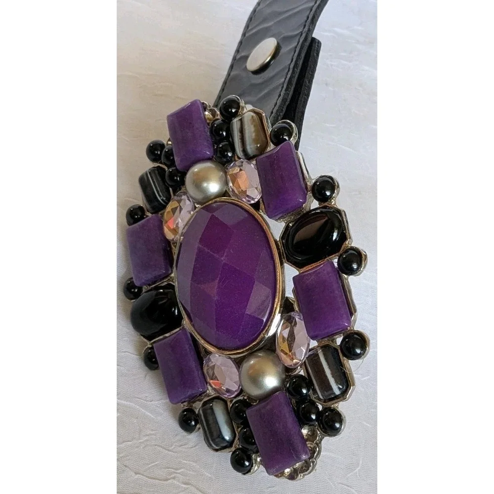 Jana Kos Belt Leatherock Buckle Rhinestones Chunky Fashion Purple Funky Cute S32